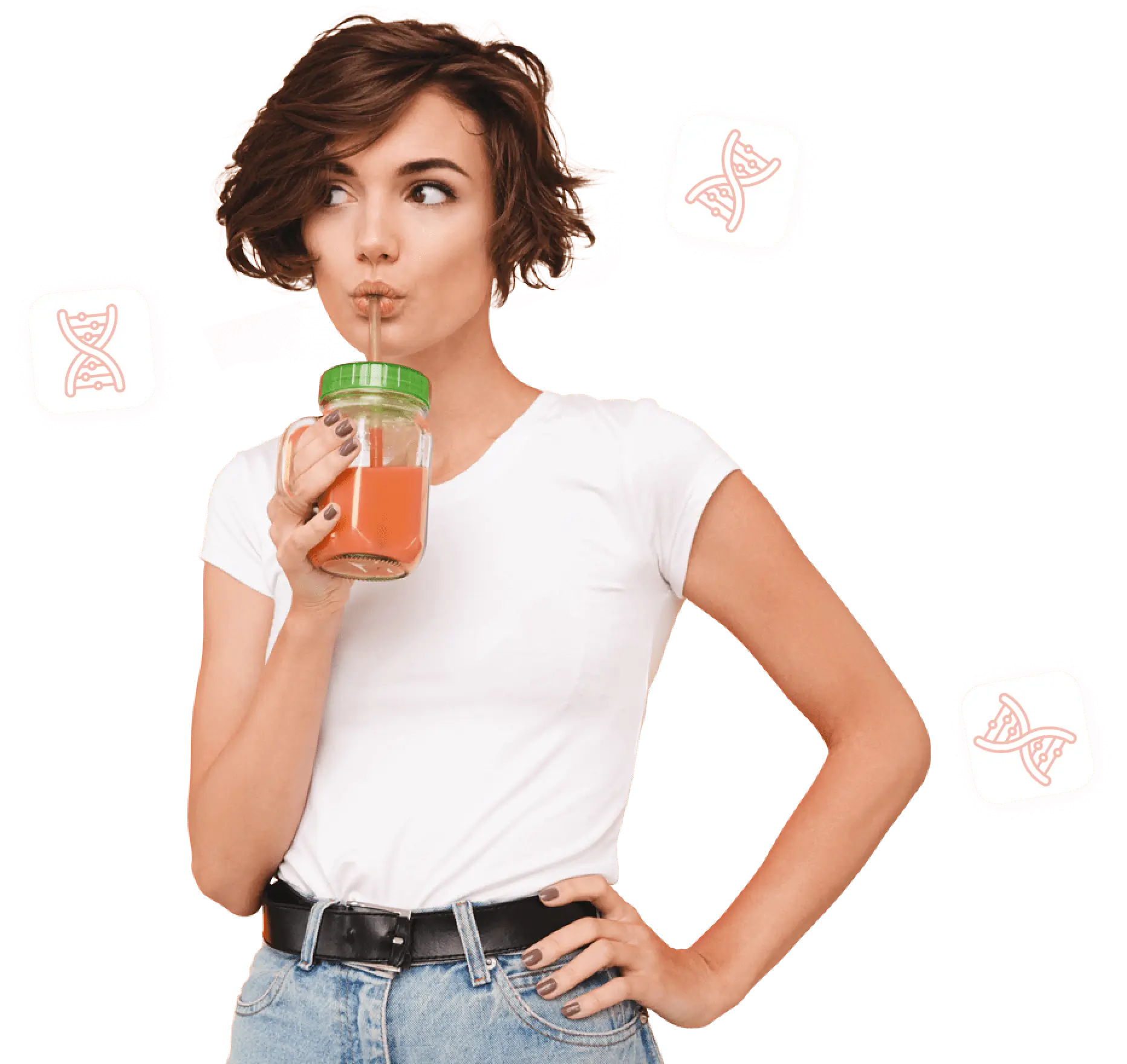 Home 1 Frau mit Kollagen & Nukleotiden Getränk